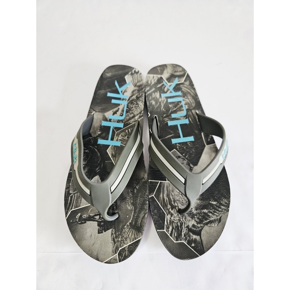Huk Flipster Men's Flip Flops Black/Gray Marbled Design Size 9 - Picture 2 of 5